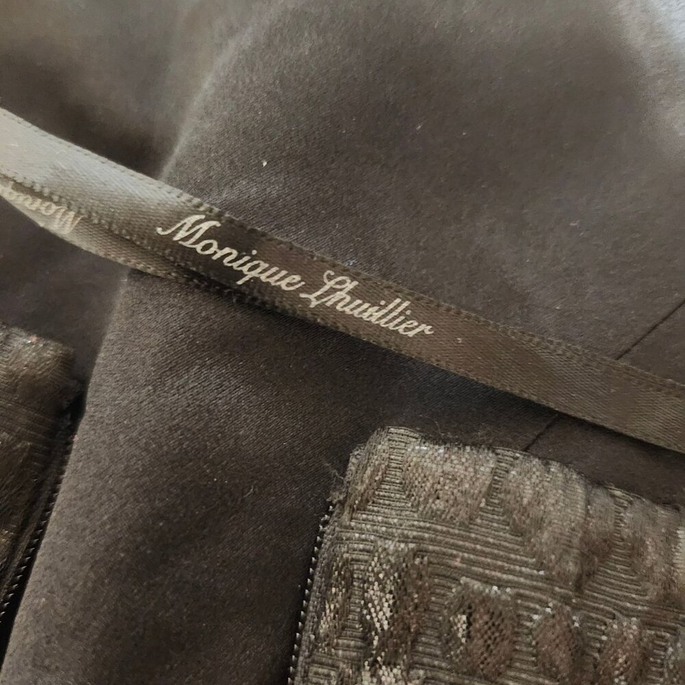 Monique Lhuillier Womens 6 Black Strapless Peplum Top Beaded Textured Zip USA - Picture 14 of 14